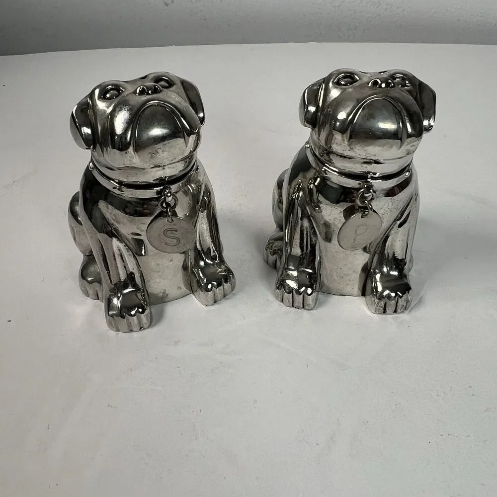 Pottery Barn Bulldog Salt & Pepper Shakers unused original box